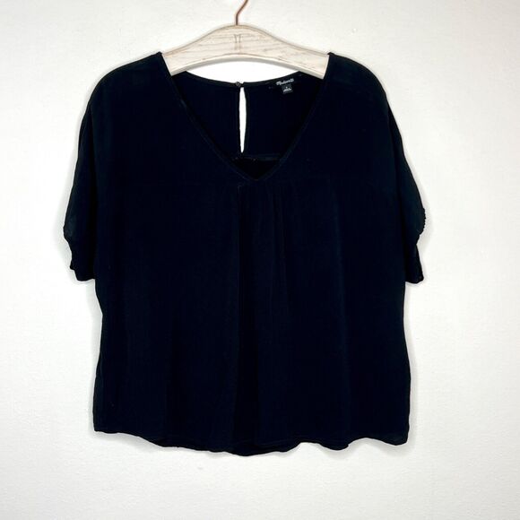 Madewell Rhyme Womens Top Size Small Black Relaxed Fit Short Sleeve Boxy Blouse - Picture 3 of 6
